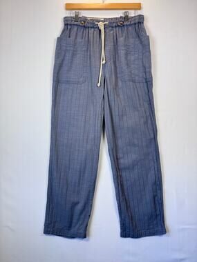 Very J Crinkle Gauze Drawstring Wide Leg Pants Medium Blue Cotton Blend Pockets